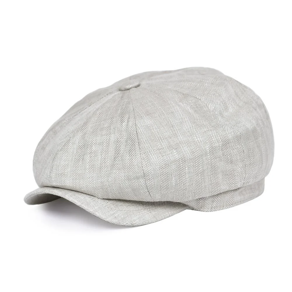 Consistent Herringbone Linen Newsboy Cap Specialty