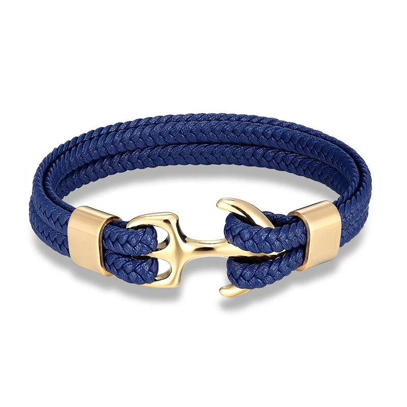 Sustainable Anchor Blue Braided Leather Bracelet High-Performance