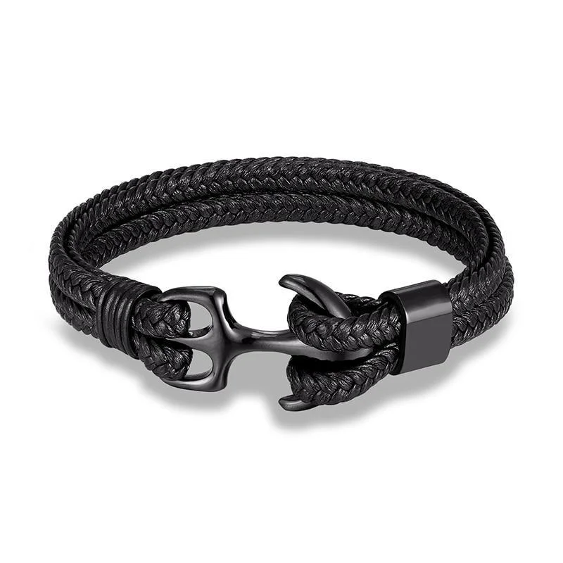 Practical Anchor Black Braided Leather Bracelet Specialty