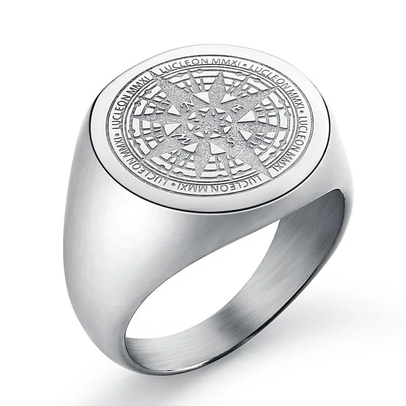 Comfortable Compass Stainless Steel Signet Ring Outstanding