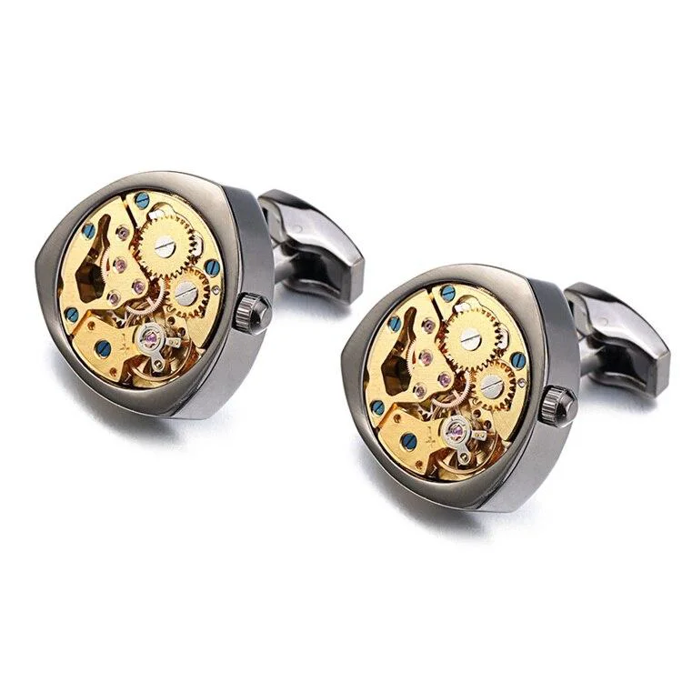 Expertly Made Mechanical Movement Triangle Cufflinks Long-Lasting