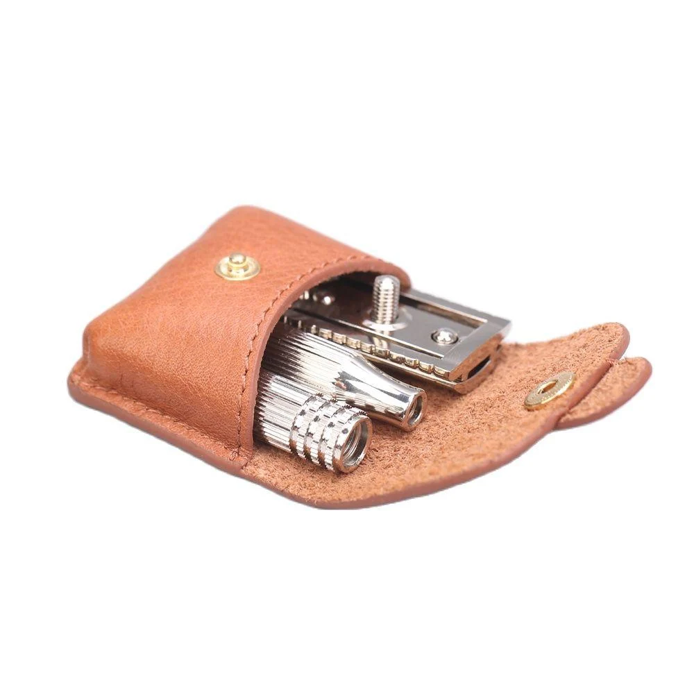 Stylish Travel Safety Razor With Vintage Leather Pouch Set Original Design