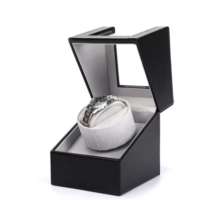 Secure Hans Black Leather Mechanical Watch Winder Selected