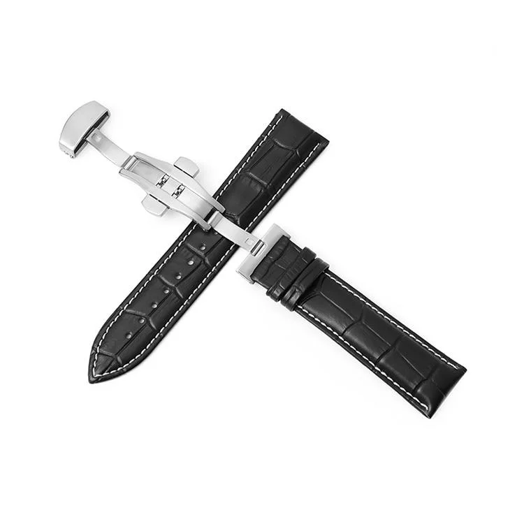 Lightweight Bormio Vegan Leather Watch Strap With Push Button Deployant Clasp Stitching Detailed