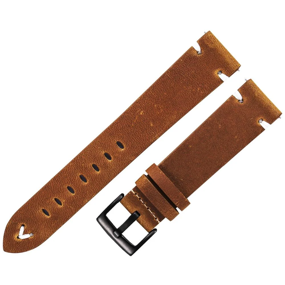Recyclable Hubert Handmade Oil Wax Leather Watch Strap With Black Buckle Elegant