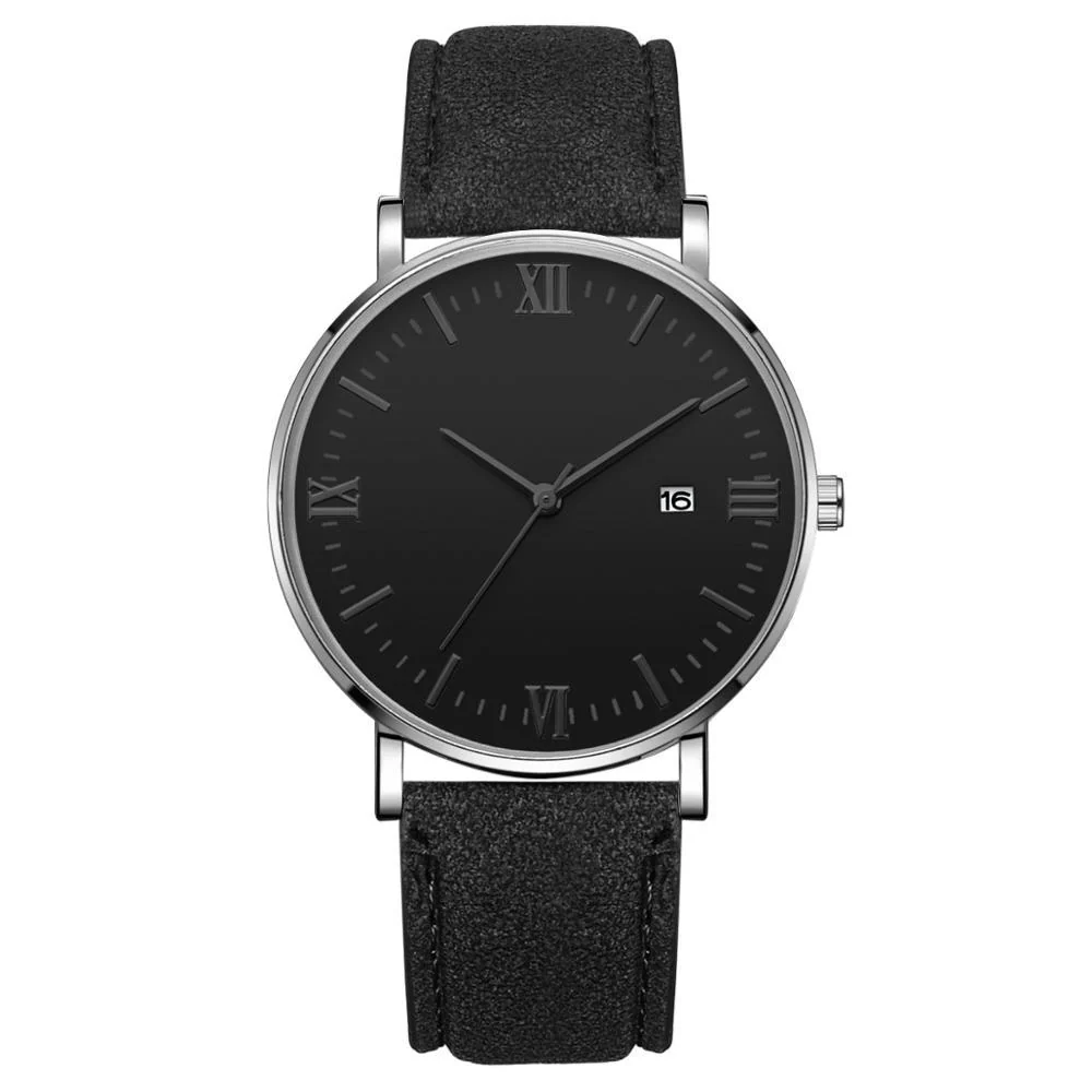Reusable Flavio Classic Elegant Watch with Black Dial and Leather Belt Relaxed