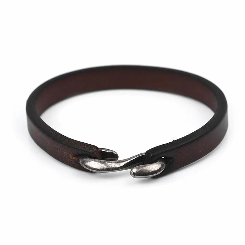Soft Jacob Silver-Tone Hook Leather Bracelet Authentic