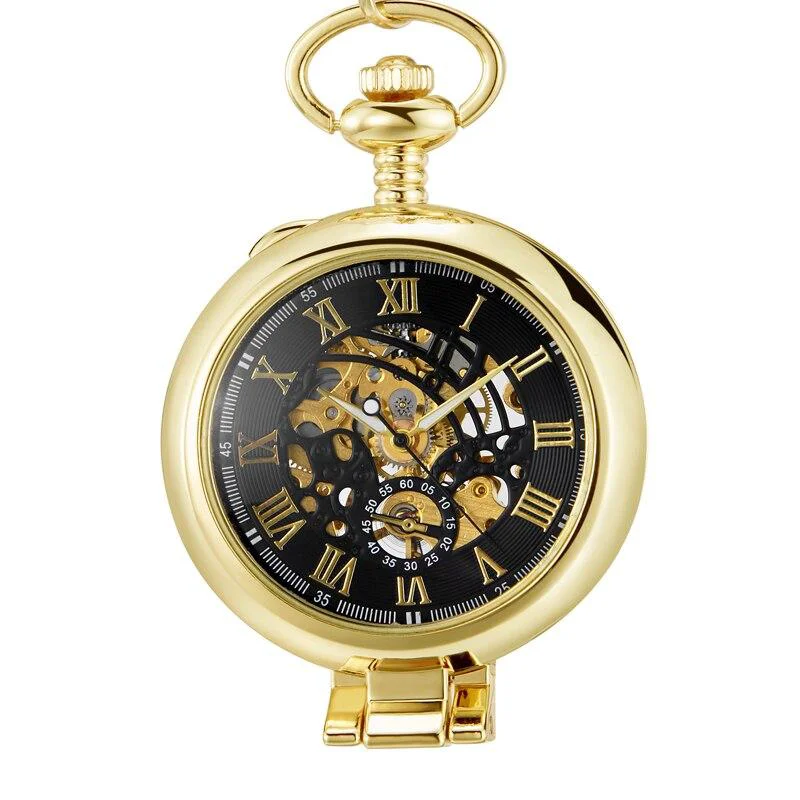 Recyclable Olaf Orkina Reloj de bolsillo mecánico esqueleto dorado Soft