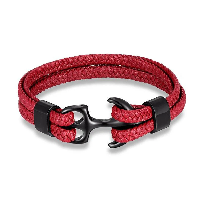 World-Class Ancla Pulsera de cuero trenzado rojo Fast