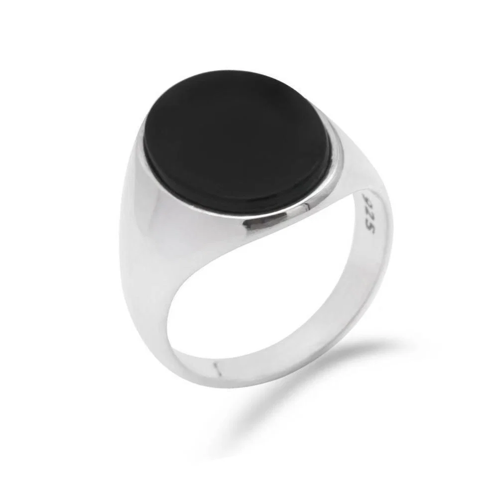 Quality Anillo de sello de plata de ley 925 con ónice negro Refined