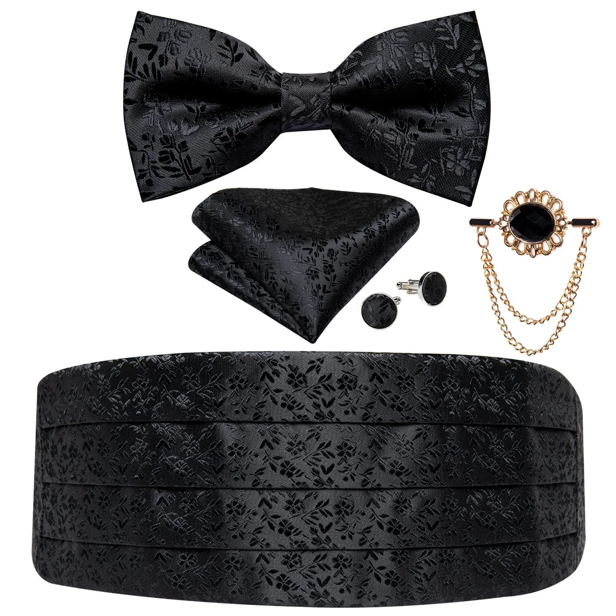 Outstanding Fajín de seda jacquard negro First-Class