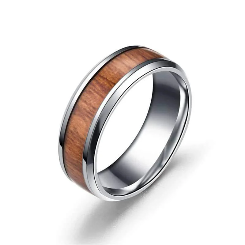 Excellent Anillo de acero inoxidable 316L y grano de madera Unique