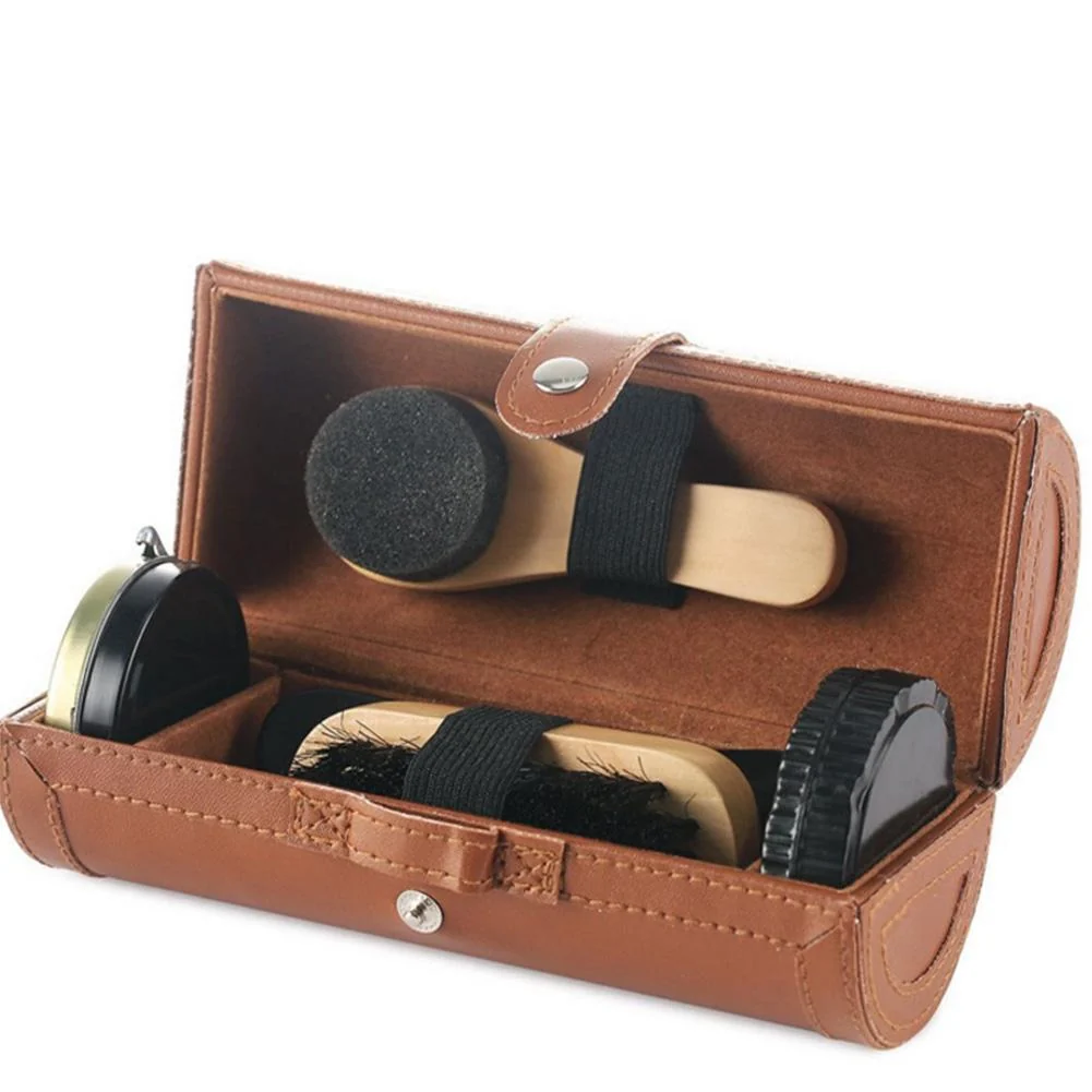 World-Class Elegant Leather Kit Portátil para el Cuidado y Abrillantado del Calzado 6 Piezas