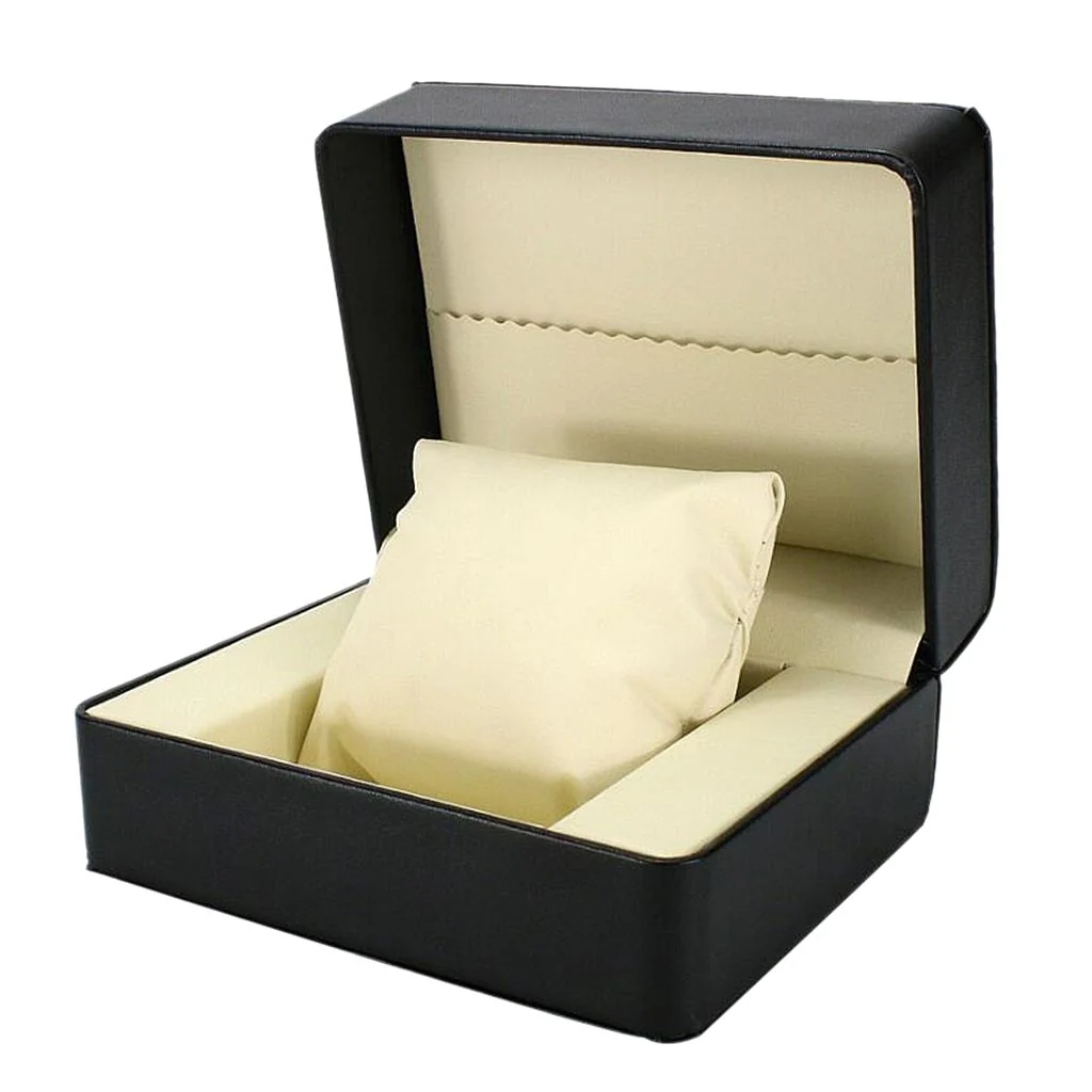 Fine Crafted Caja de reloj minimalista de cuero negro con una sola ranura Smart