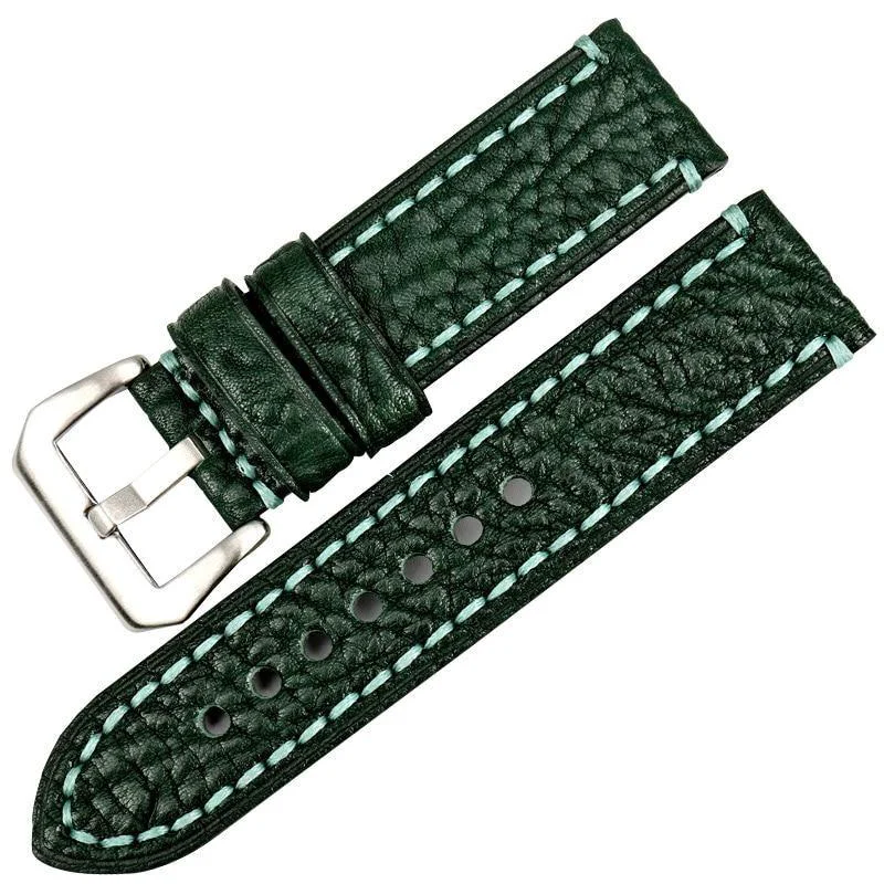 High-Grade Cedric Correa de reloj de piel italiana cosida con hebilla hebijón plateada Functional
