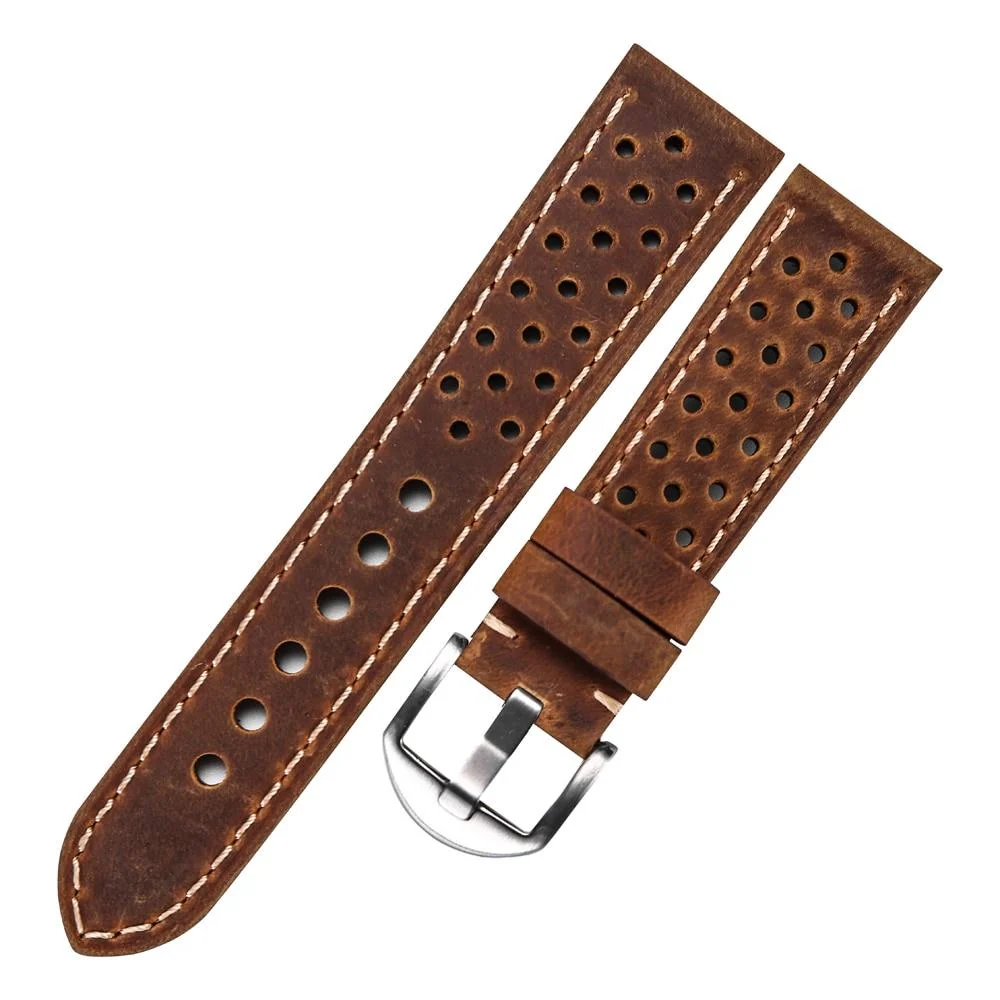 Smart Isidore Correa de reloj Rally de cuero poroso con hebilla Tang Genuine