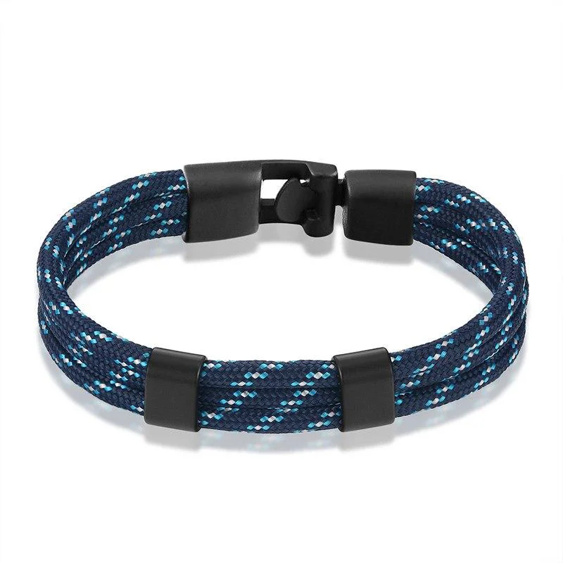 Comfortable Gianluigi Pulsera de cuerda náutica con hebilla negra mate Optimized