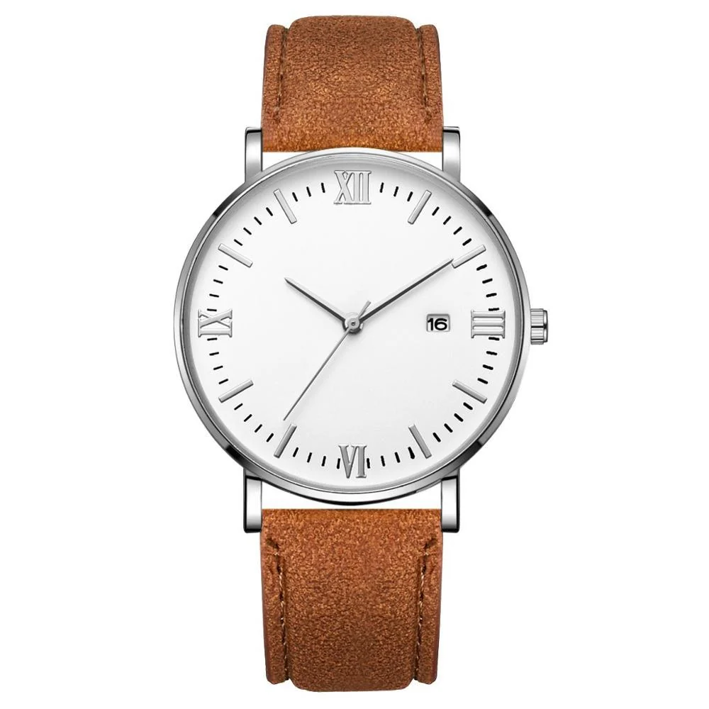 Recyclable Flavio Elegante reloj clásico con esfera blanca y correa marrón Pure
