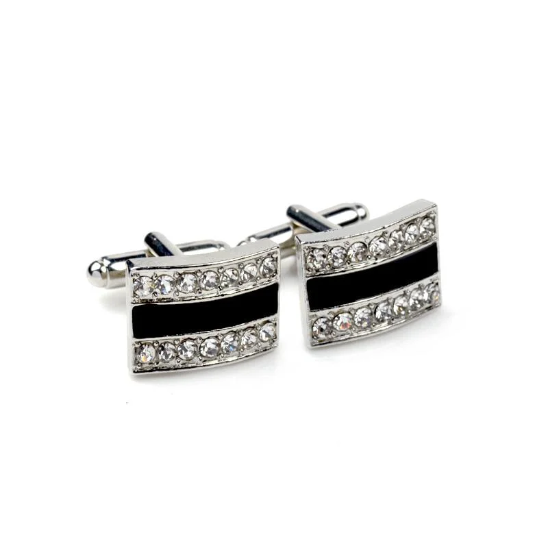 Dependable Gemelos rectangulares de metal y cristal negro Casual