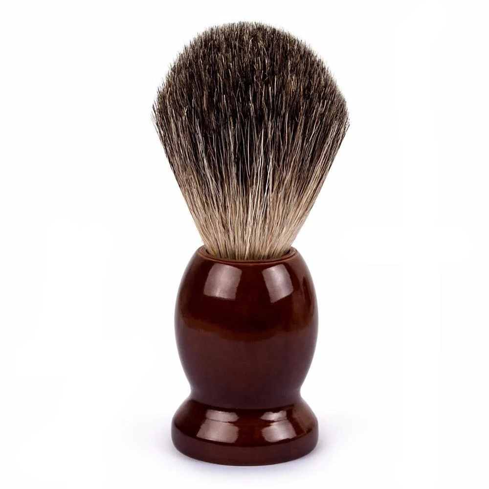 Flexible Brocha de afeitar tradicional de pelo de tejón puro con mango de madera Fine