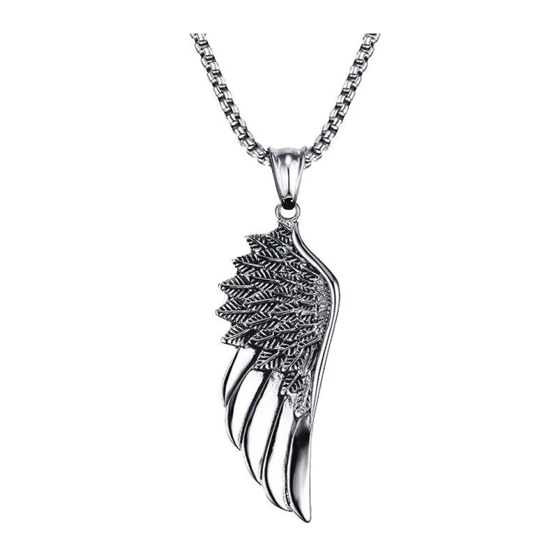 Exceptional Collar con colgante de ala de acero Casual