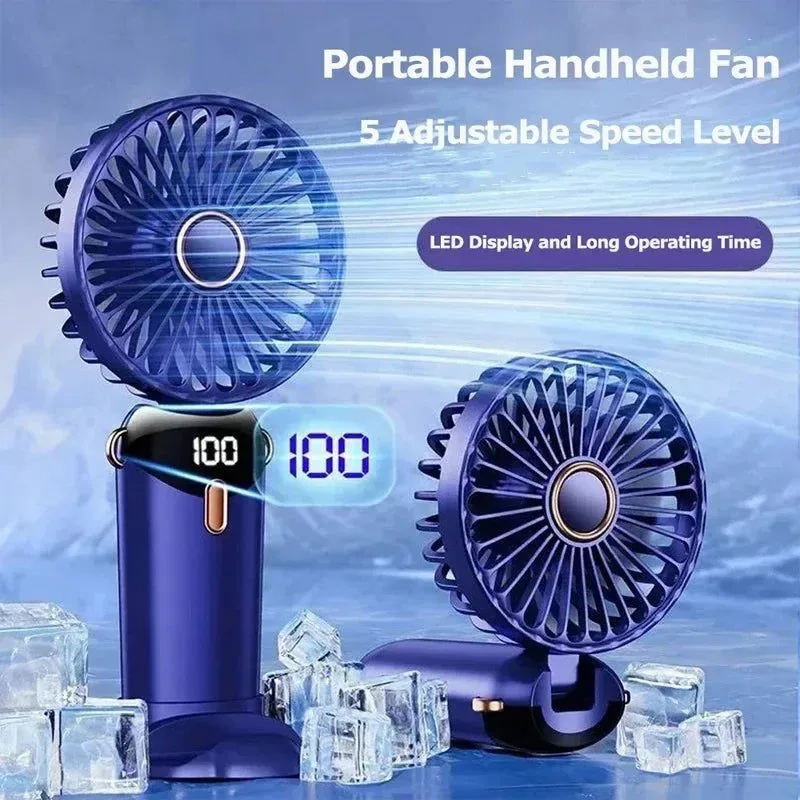 Recyclable Handheld Mini Fan – 3000mAh Foldable USB Rechargeable Fan with LED Display Phone Stand Natural