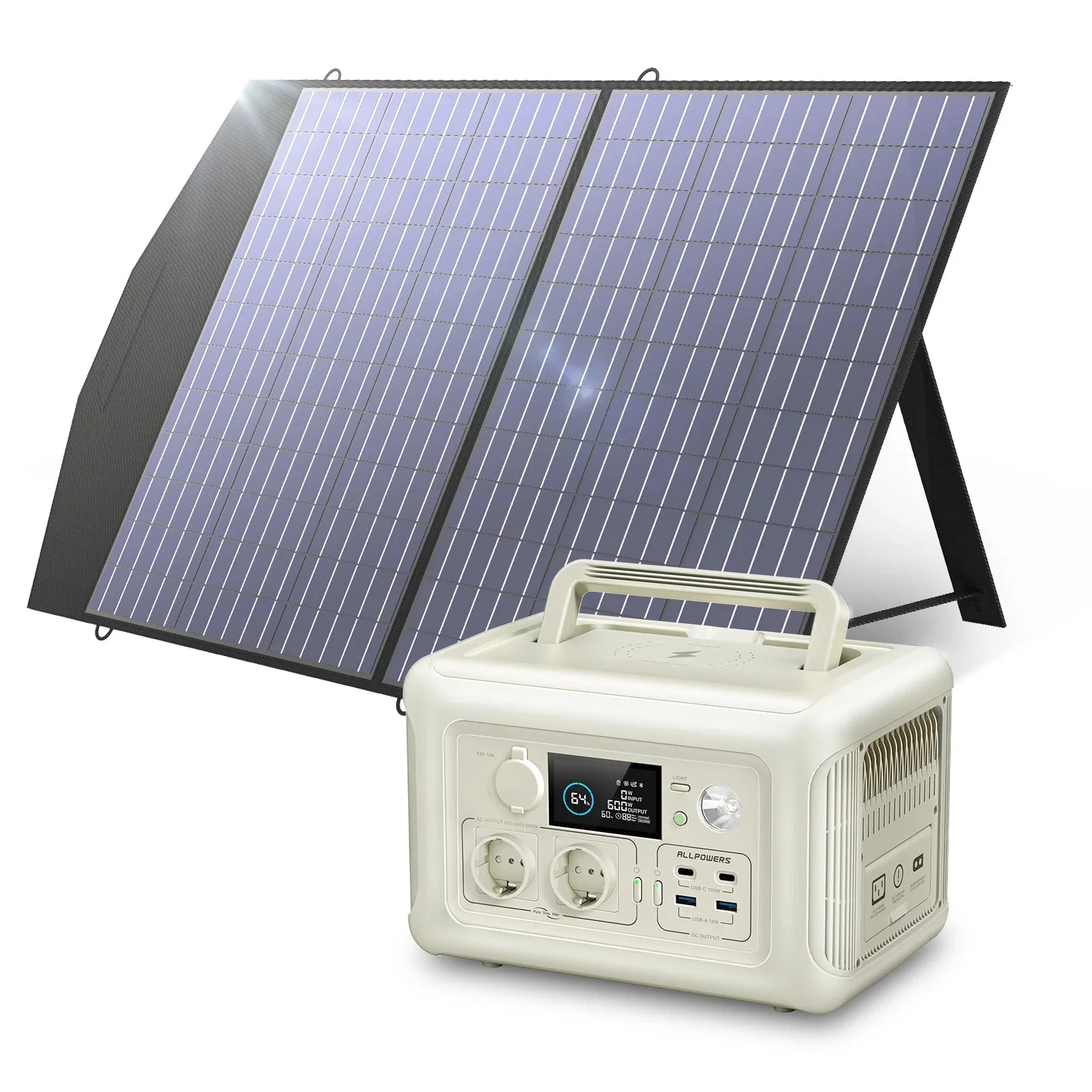 High-Quality ALLPOWERS R600 Portable Power Station 600W 299Wh LiFePO4 – Solar Generator with 100W Solar Panel for Camping Emergency Backup Efficient