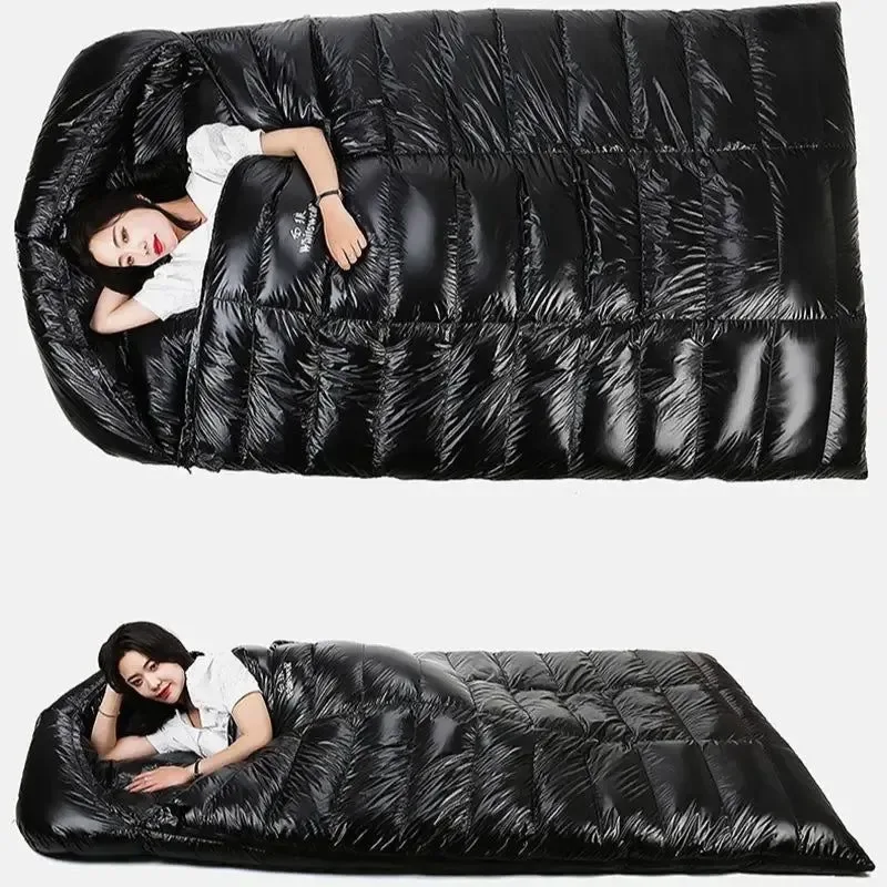 High-Grade Saco de dormir de invierno de plumón de ganso blanco para 2 personas - Tipo sobre para acampar al aire libre 220 x 130 cm Consistent