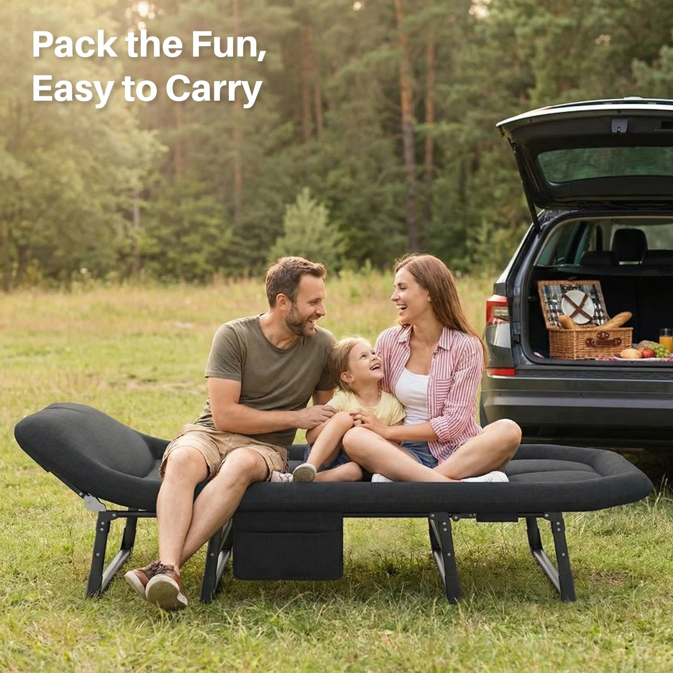 Outstanding JHK Folding Camping Cot with Mattress – 450 lbs Capacity Carbon Steel Frame 6-Angle Adjustable Bed with Carry Bag for Camping Home Authentic