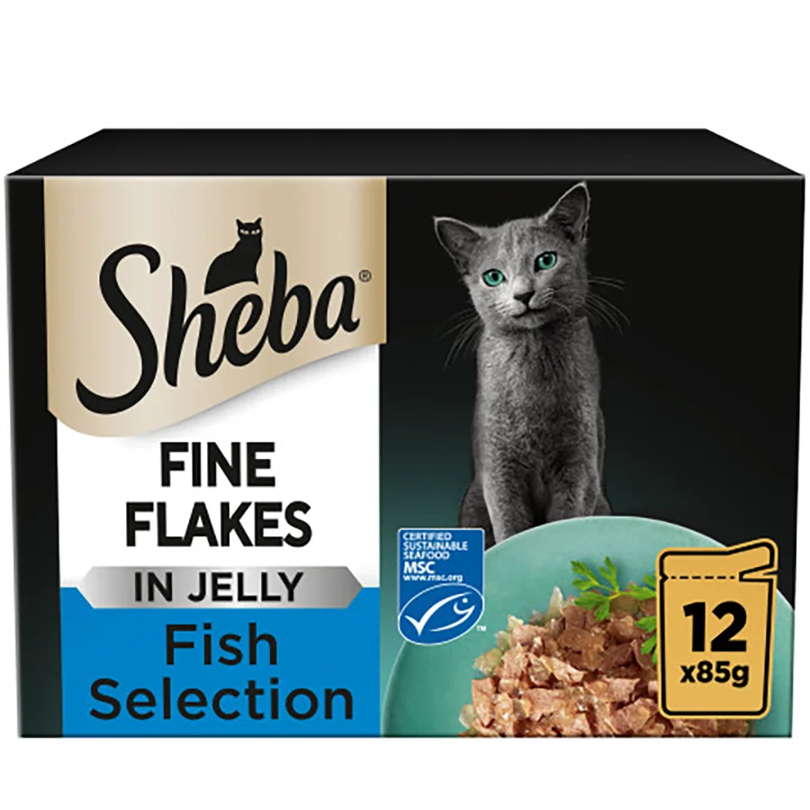 Outstanding Sheba Fine Flakes Adult Wet Cat Food Fish In Jelly 12x85g Clean