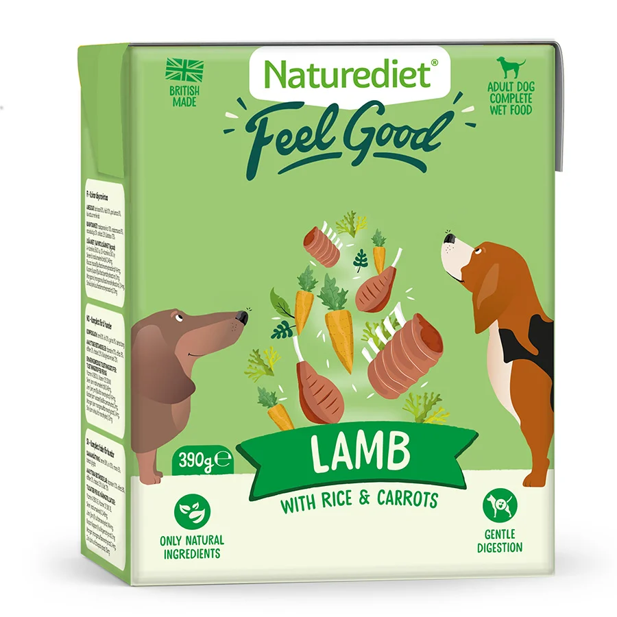 Convenient Naturediet Feel Good Adult Wet Dog Food Lamb 390g Reusable