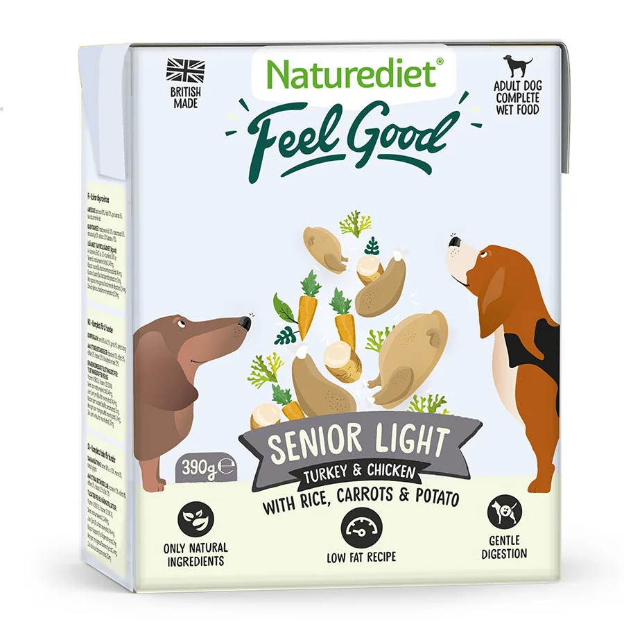 Professional Naturediet Feel Good Senior Light Wet Dog Food Turkey Chicken 390g Verified