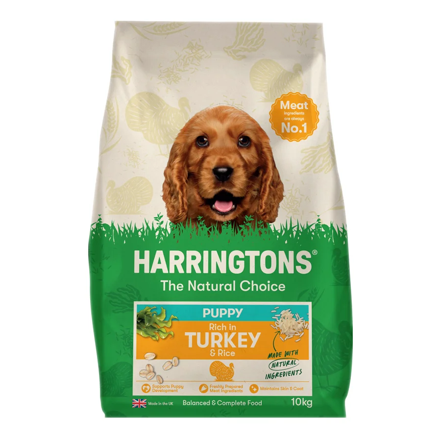 Green Harringtons Puppy Dry Dog Food Turkey Rice 10kg Trendy