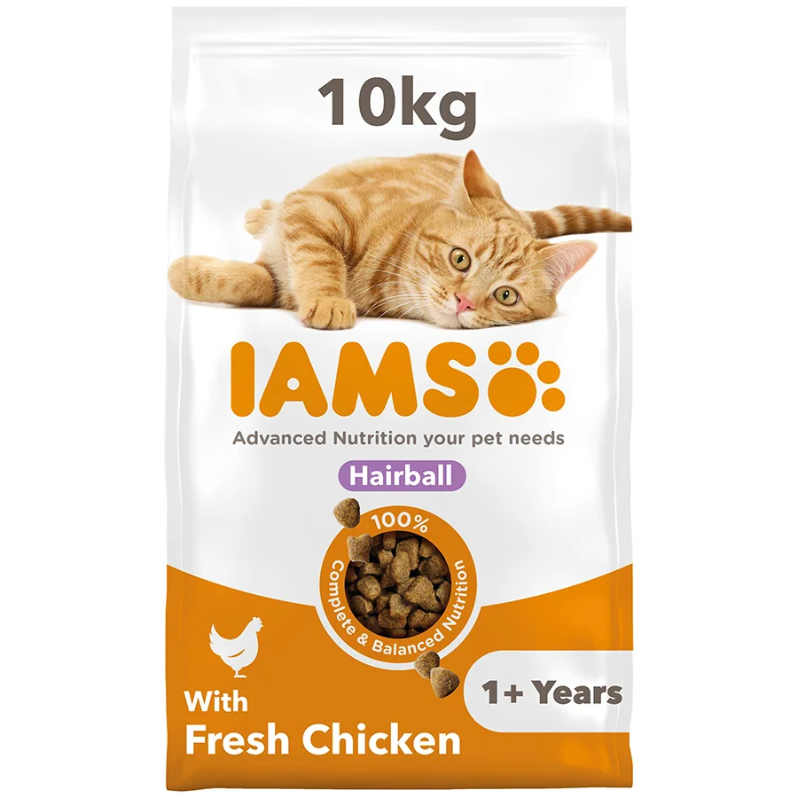 Functional Iams Hairball Adult Dry Cat Food Chicken 10kg Smart