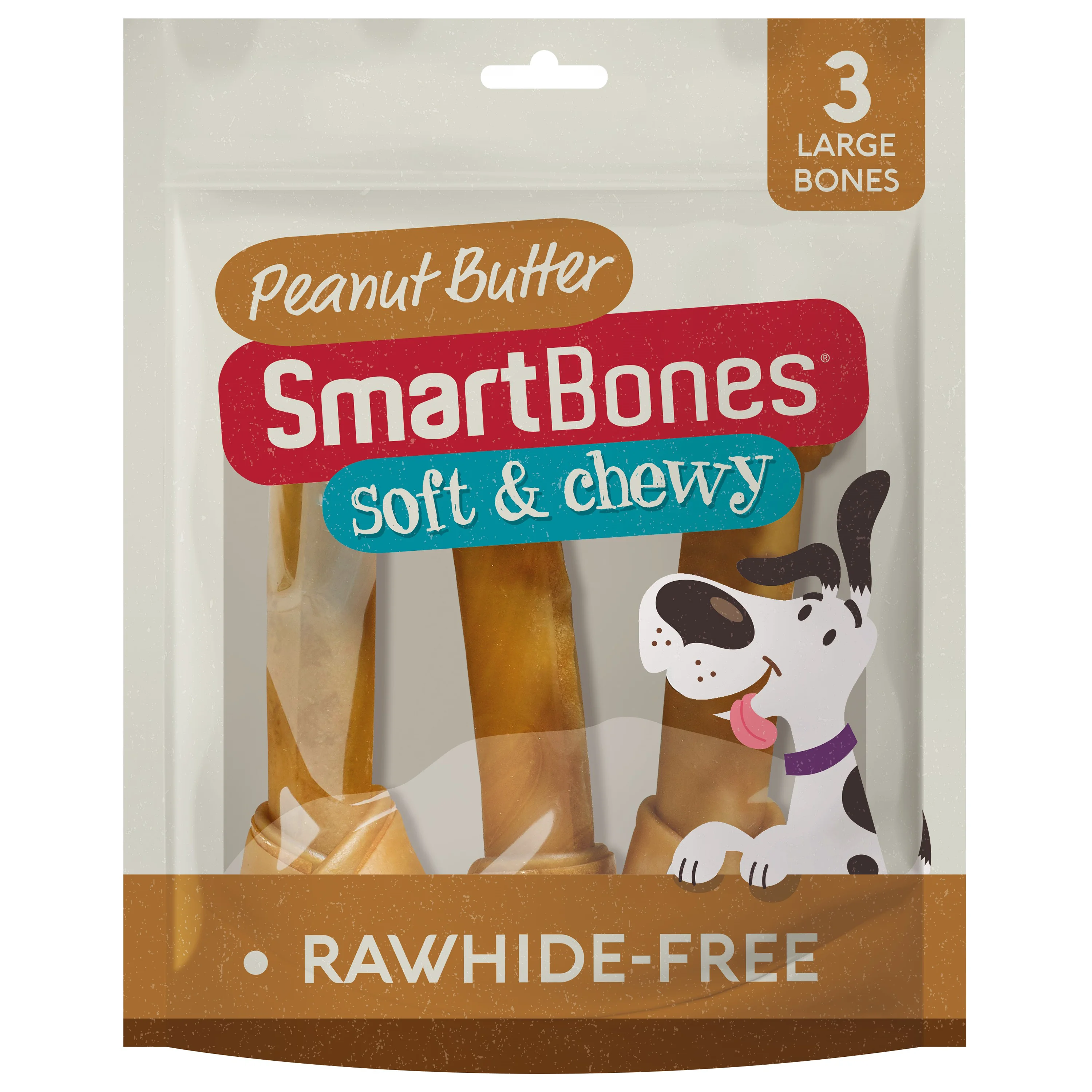Easy-to-Use SmartBones Large Breed Dog Bone Chew Peanut Butter 3 Pack Lightweight