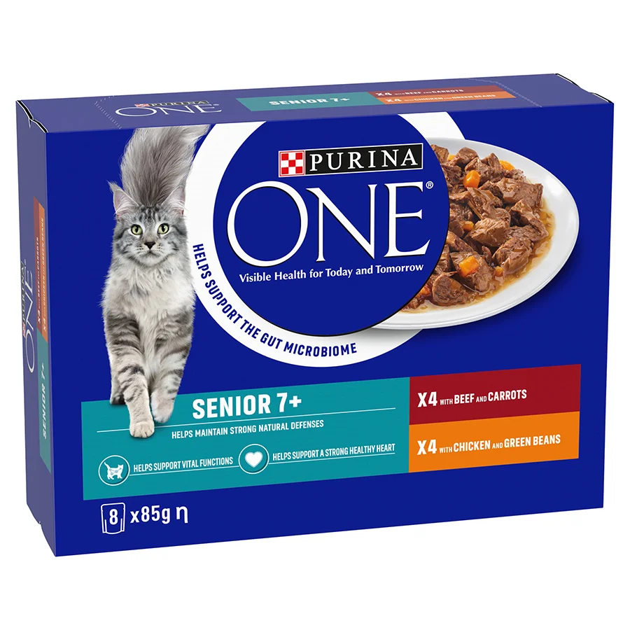Artisan Purina ONE Senior 7 Wet Cat Food Chicken Beef 8x85G Comfortable