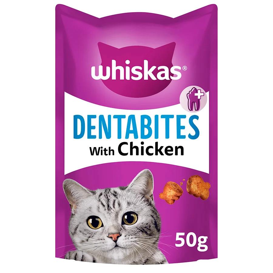 Solid Whiskas Dentabites Adult Cat Treats with Chicken 50g Fashionable
