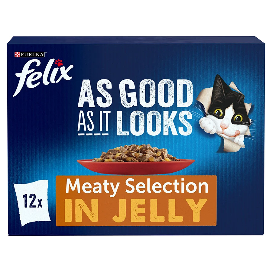 Original Design Felix Adult Wet Cat Food Meaty Selection In Jelly 12x100g High-Grade