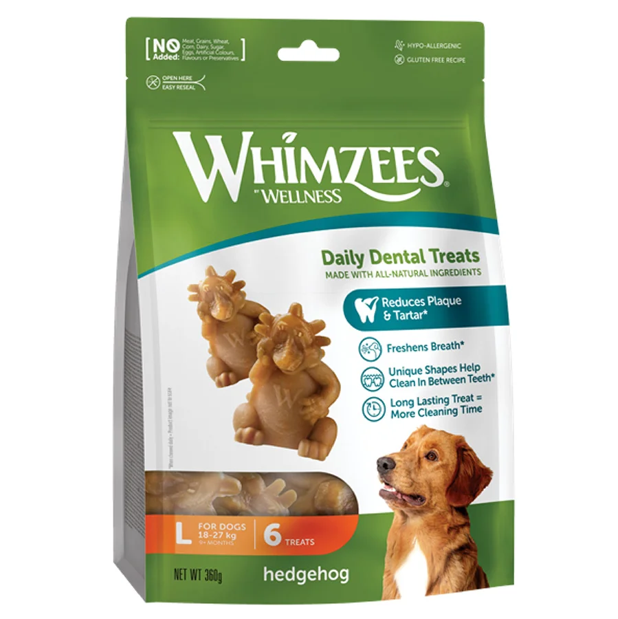 Eco-Friendly Whimzees Daily Dental Hedgehogs Large Dogs 6 Pack 360g Fine