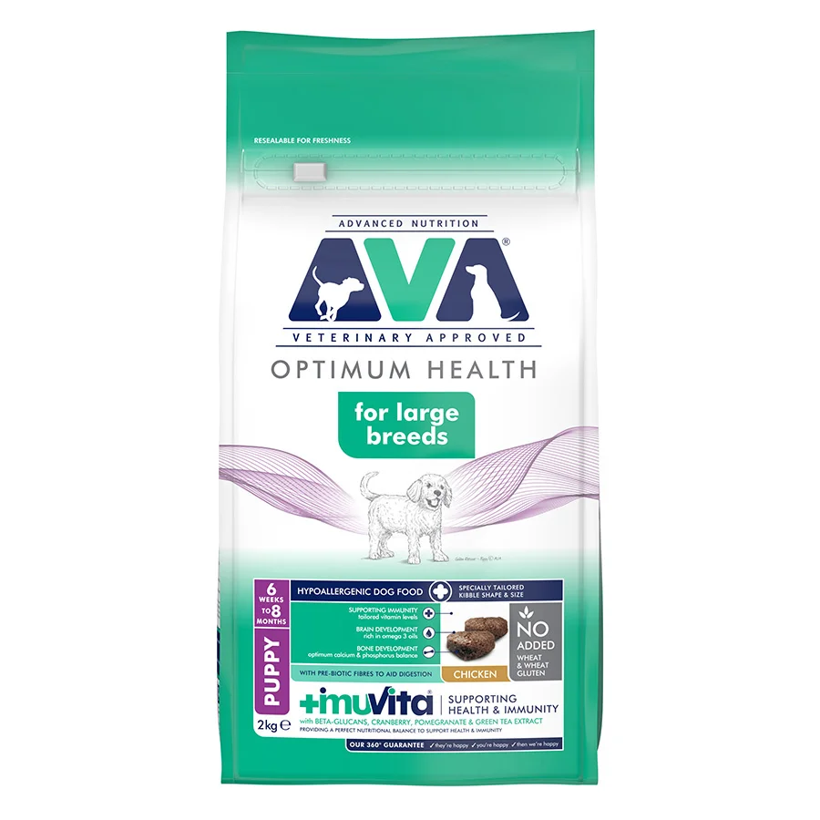 Authentic AVA Optimum Health Large Breed Puppy Dry Dog Food Chicken 2kg Verified
