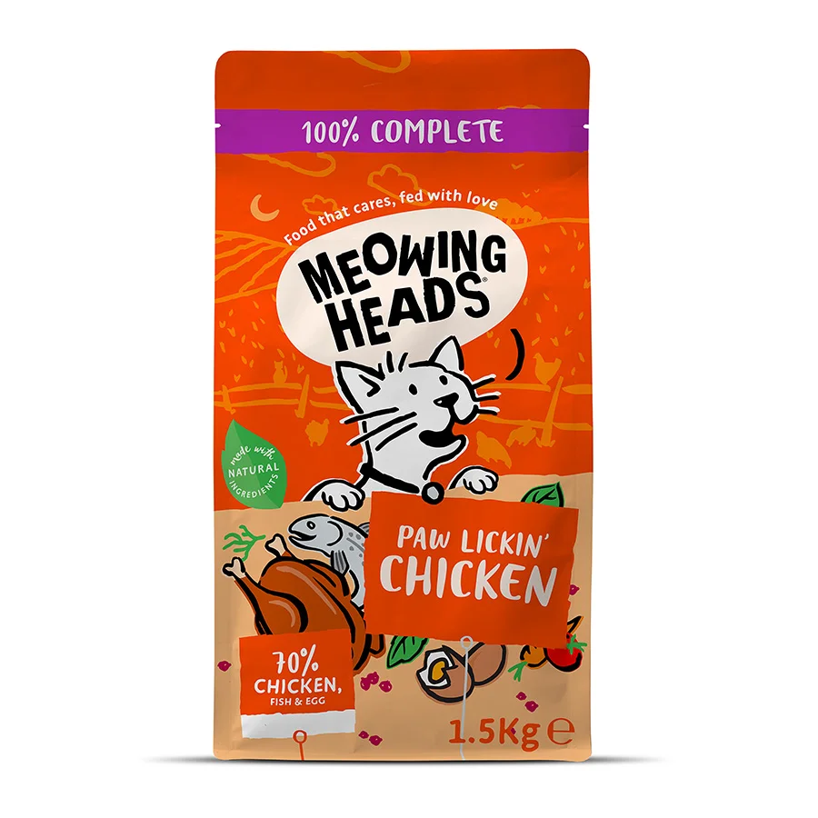 Genuine Meowing Heads Paw Lickin x27 Dry Adult Cat Food Chicken 1.5kg Outstanding