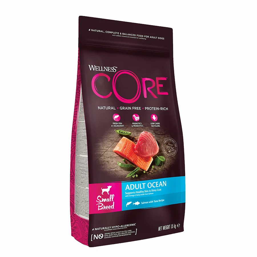 Premium Wellness Core Complete Small Breed Adult Dry Dog Food Salmon with Tuna 1.5kg Reusable