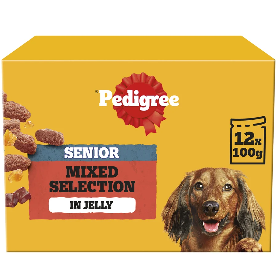 Sustainable Pedigree Senior Wet Dog Food Mixed Jelly 12x100g Smooth