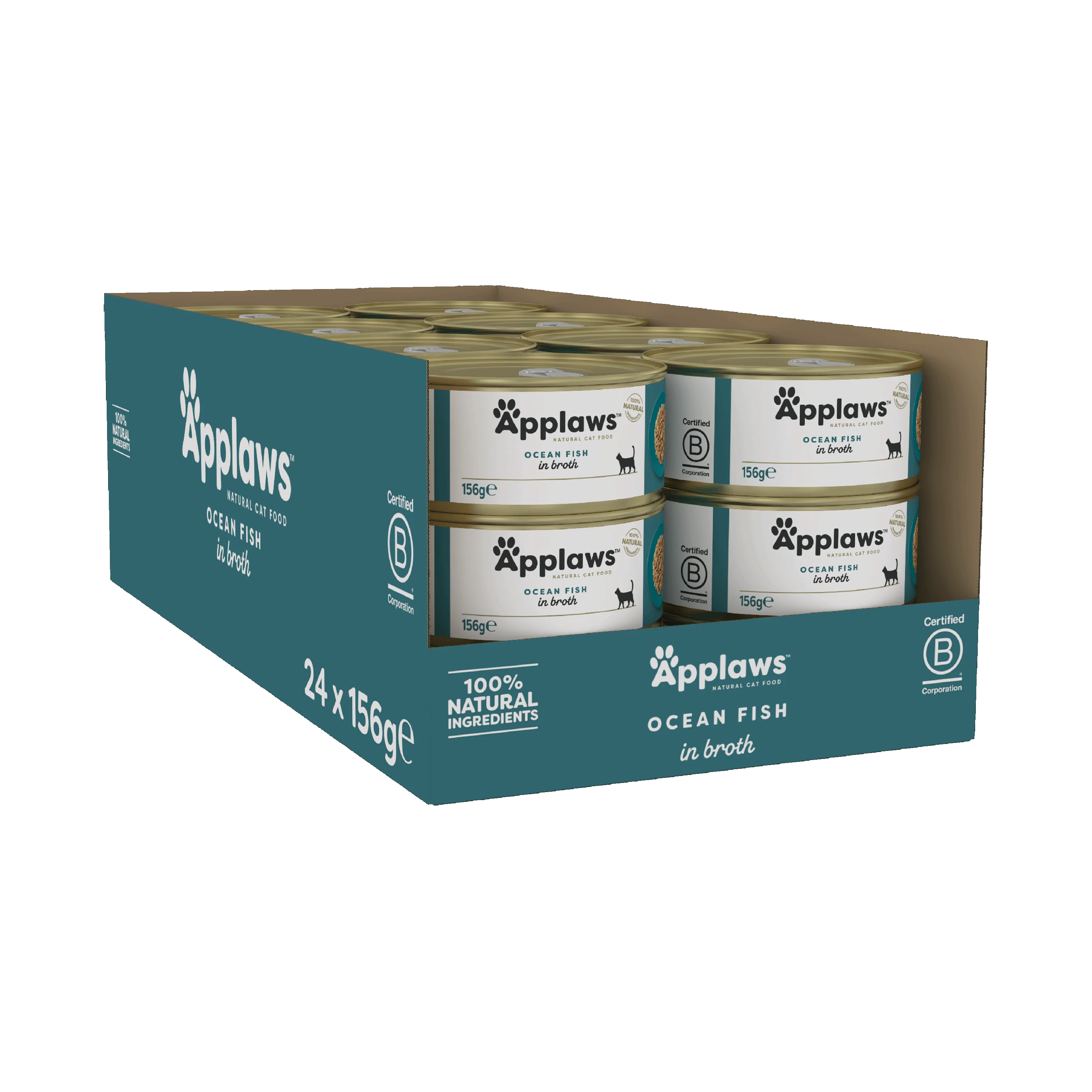 Expertly Made Applaws Natural Wet Adult Cat Food Ocean Fish in Broth 24x156g Tins World-Class