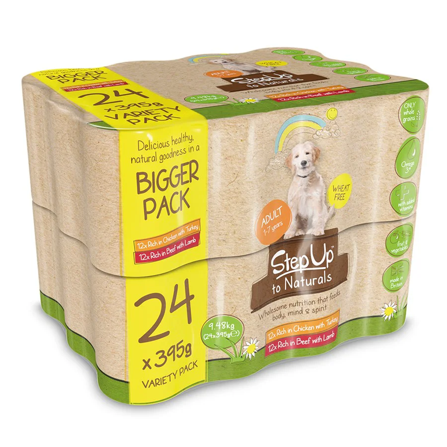 Versatile Step Up Naturals Complete Adult Dog Food Variety 24x395g High-Grade