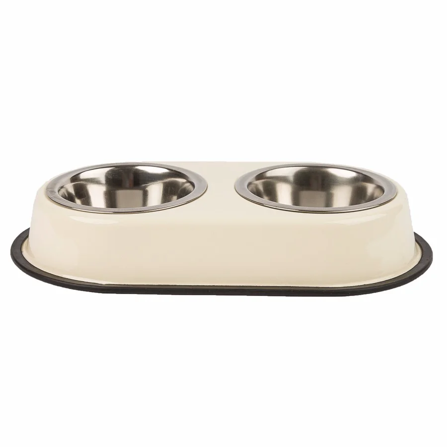 Prestigious Pets at Home Double Diner Dog Bowl Cream Small Natural