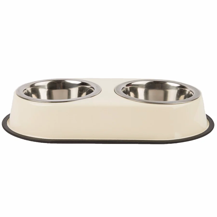 First-Class Pets at Home Double Diner Dog Bowl Cream Medium Breathable