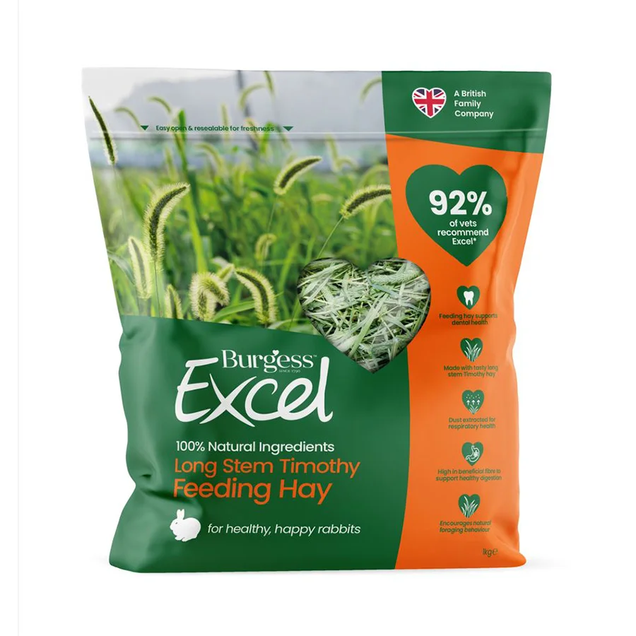 Clean Burgess Excel Long Stem Feeding Hay 1kg High-Performance