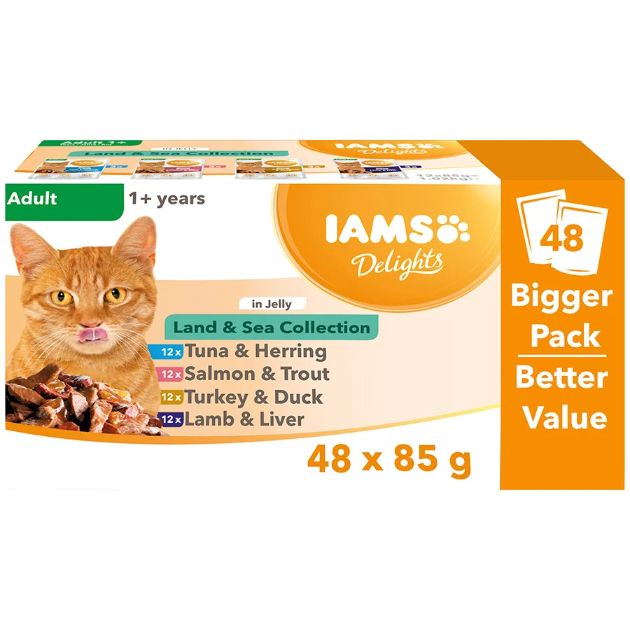 Healthy Iams Delights Wet Adult Cat Food Land Sea In Jelly 48x85g World-Class