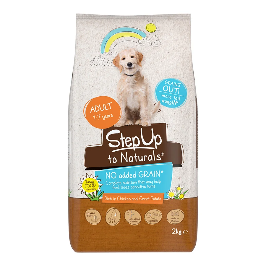 Organic Step Up Naturals No Added Grain Adult Dry Dog Food Chicken Sweet Potato 2kg Recyclable